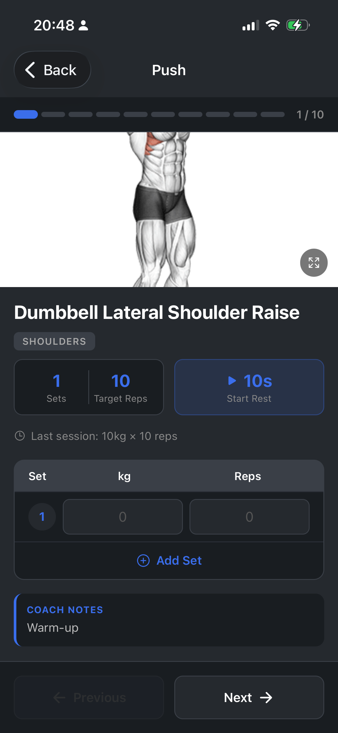 Apex Coach client app showing a workout in progress